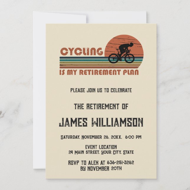 Cycling retired retirement party invitation (Front)