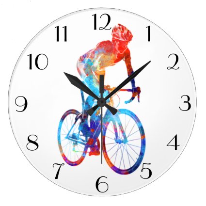 Cycling Road Bicycle Watercolor Painting Large Clock