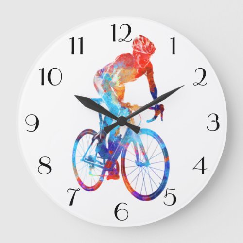 Cycling Road Bicycle Watercolor Painting Large Clock