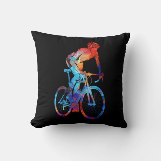 Cycling Road Bicycle Watercolor Painting Throw Pillow (Front)