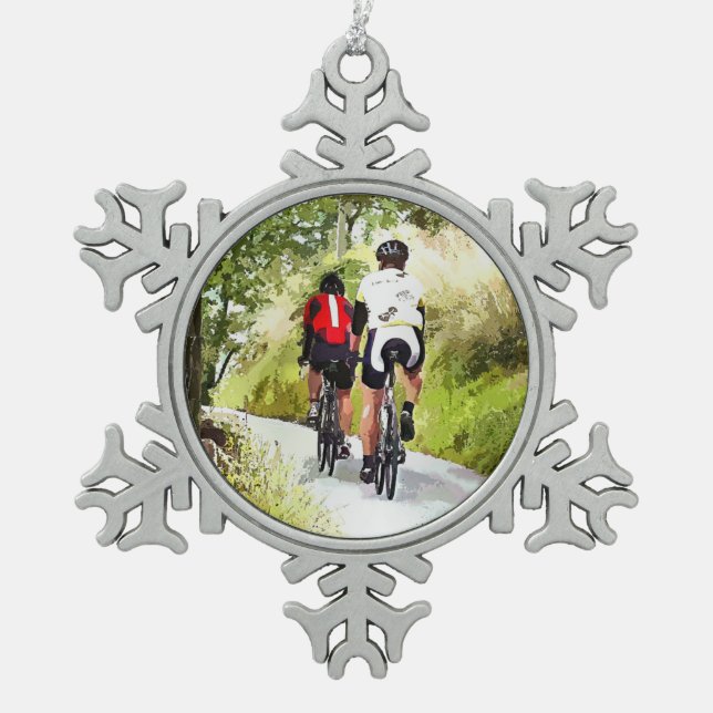 CYCLING SNOWFLAKE PEWTER CHRISTMAS ORNAMENT (Front)