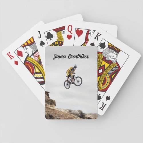 Cycling Sport Mountain Biker on Trail Personalize Poker Cards
