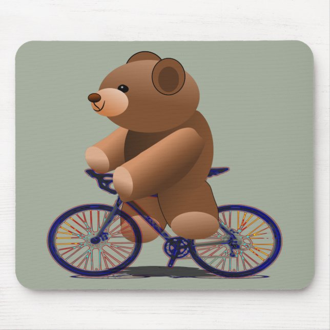 Cycling Teddy Bear Print Mouse Pad (Front)