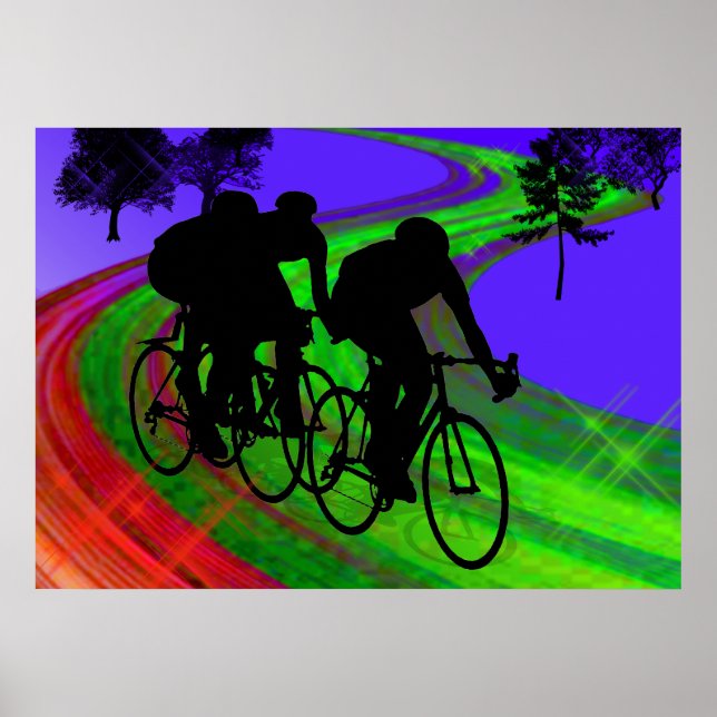 Cycling Trio on Ribbon Road Poster (Front)