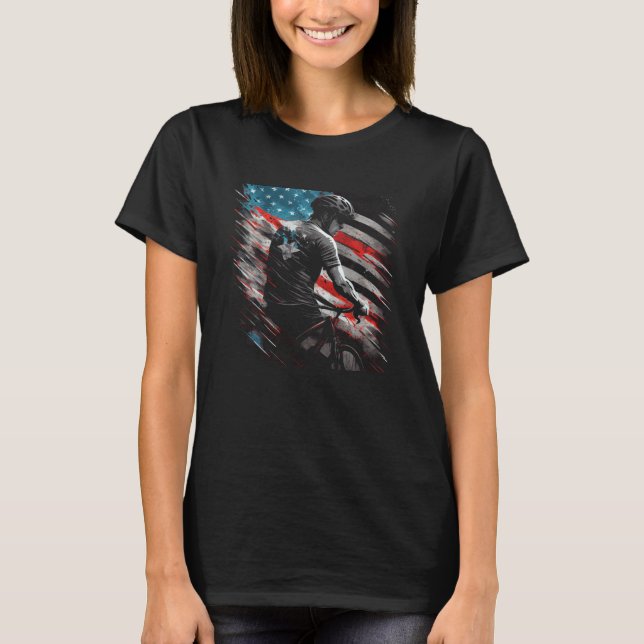 Cycling US Flag Cycle Graphic Tees Men Women Boys  (Front)