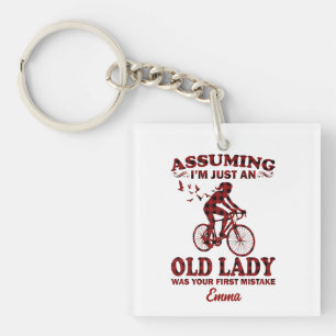 Cycling Woman Assuming I'm Just An Old Lady Xmas Keychain