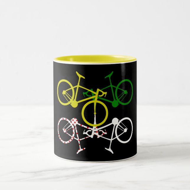 Cycling Yellow Green White Polka-Dot Jerseys Two-Tone Coffee Mug (Center)