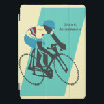 Cyclist #3 iPad pro cover<br><div class="desc">Retrostyle cyclist graphic design with customisable text.</div>