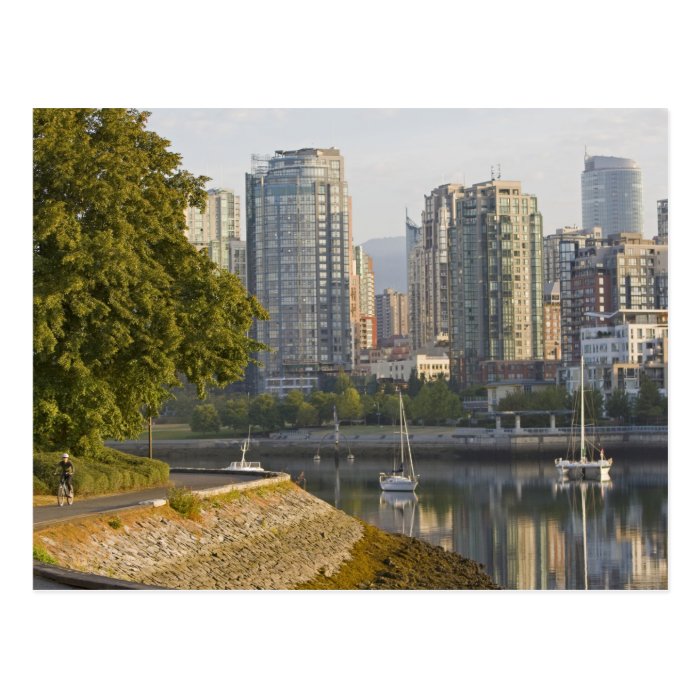 Cyclist along the Seawall Trail in downtown Post Card