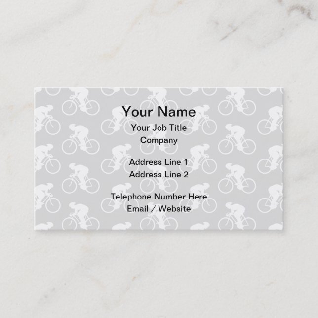 Cyclist and Bicycle Pattern in Gray. Business Card (Front)