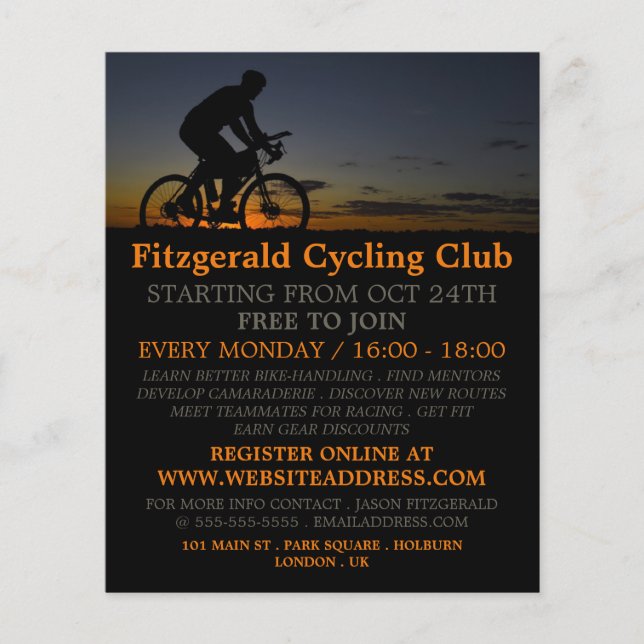 Cyclist at Night, Cycling Club Advertising Flyer (Front)
