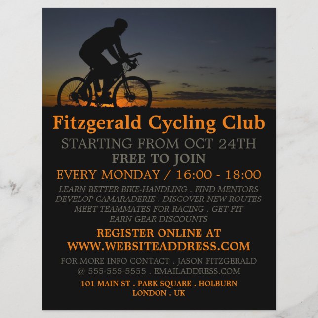 Cyclist at Night, Cycling Club Advertising Flyer