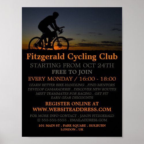 Cyclist at Night Cycling Club Advertising Poster