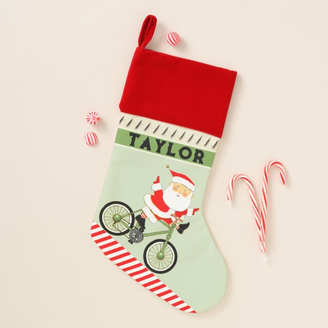 Cyclist Biking Christmas stocking (Front)