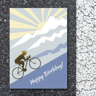 Cyclist Biking up Mountain Road Bike Birthday Card