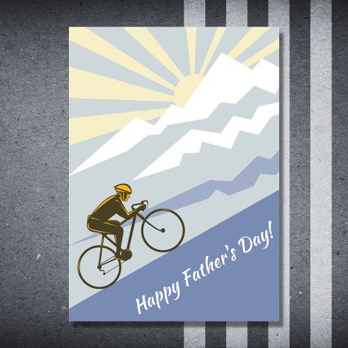 Cyclist Biking up Mountain Road Bike Fathers Day Card