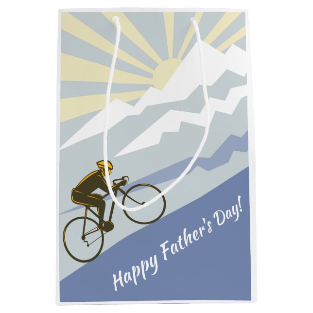 Cyclist Biking up Mountain Road Bike Father's Day Medium Gift Bag (Front)