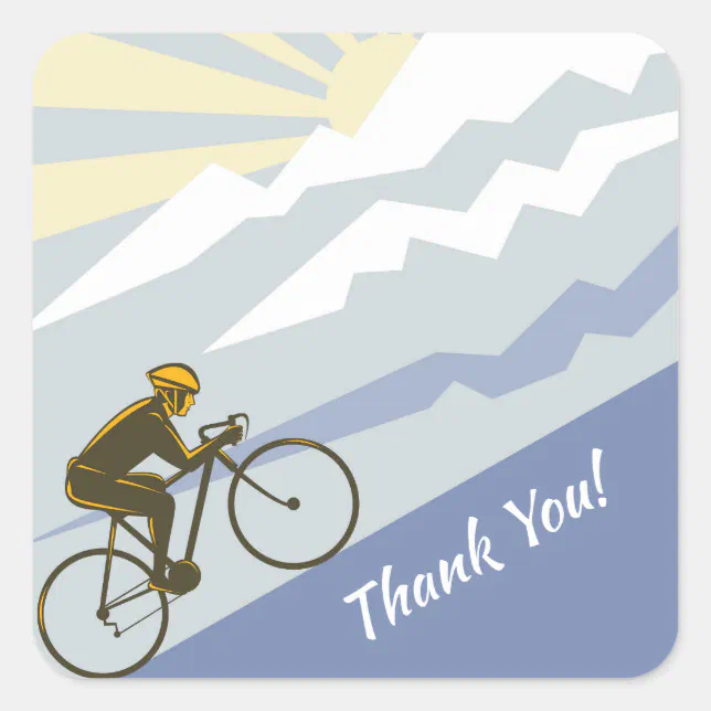 Cyclist Biking up Mountain Road Bike Thank You Square Sticker | Zazzle