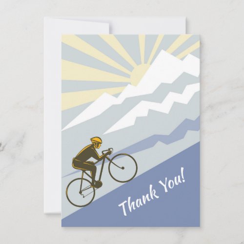 Cyclist Biking up Mountain with Sun Road Bike Thank You Card