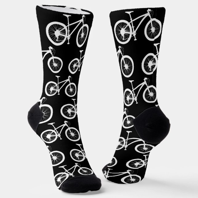 Cyclist Black and White Bikes Patterned Socks (Angled)