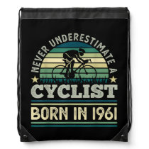 Cyclist born 1961 60th Birthday Gift Cycling Dad  Drawstring Bag
