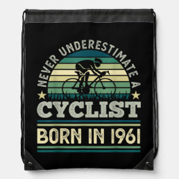 Cyclist born 1961 60th Birthday Gift Cycling Dad  Drawstring Bag