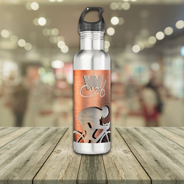 Cyclist - Brushed steel imitation - Silver&pink Stainless Steel Water Bottle (Creator Uploaded)