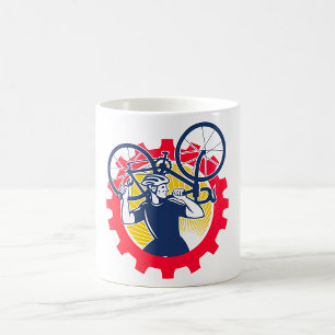 Cyclist Carrying Bike Cycling Mechanic Gear Coffee Mug