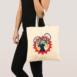 Cyclist Carrying Bike Cycling Mechanic Gear Tote Bag