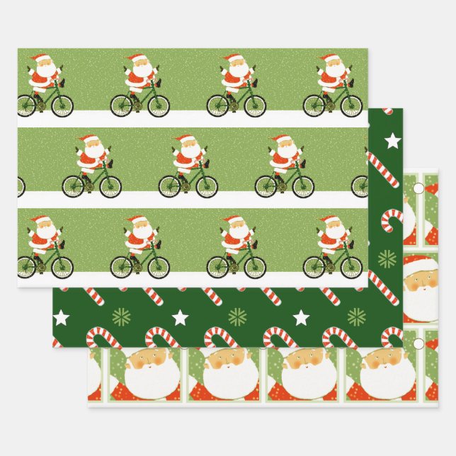 Cyclist Christmas Biking Holiday Gift Wrapping Paper Sheets (Set)