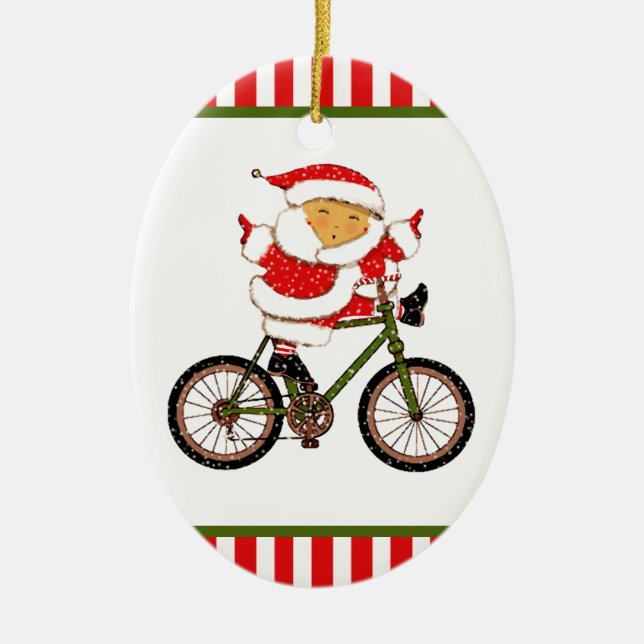 Cyclist Christmas Collectible Ceramic Ornament (Front)