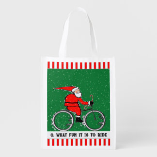 Cyclist Christmas Holiday Gift Reusable Grocery Bag