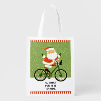 Cyclist Christmas Santa Biking Holiday Gift Grocery Bag
