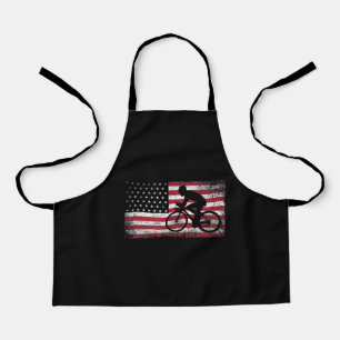 Cyclist Cycling Bicycle American Flag 4th of July Apron