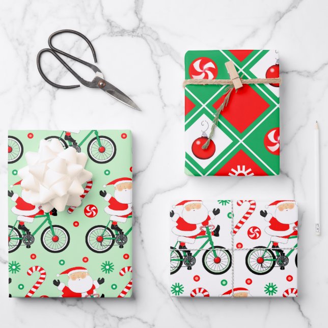 Cyclist Cycling Holiday Gift Wrapping Paper Sheets (Front)