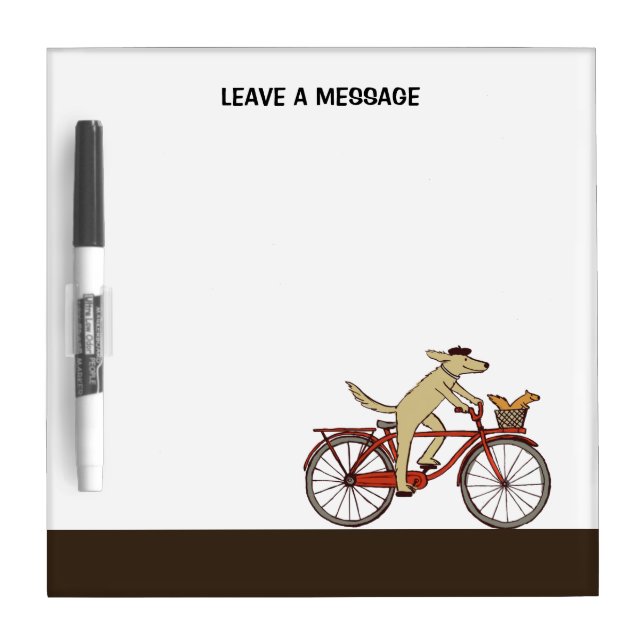 Cyclist Dog with Squirrel Friend - Fun Animal Art Dry Erase Board (Front)