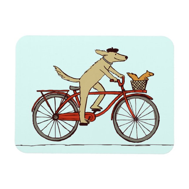 Cyclist Dog with Squirrel Friend - Fun Animal Art Magnet (Horizontal)