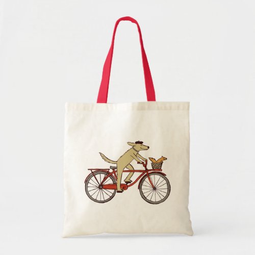 Cyclist Dog with Squirrel Friend _ Fun Animal Art Tote Bag