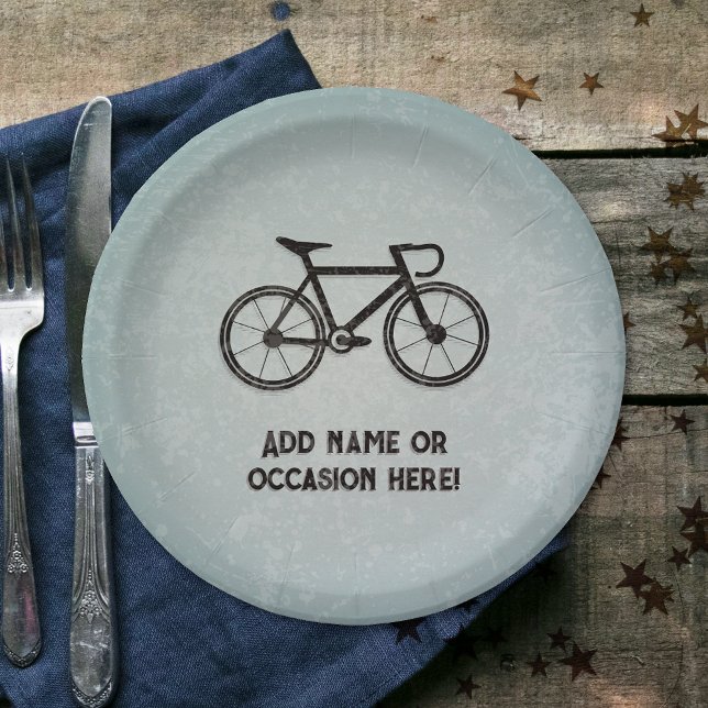 Cyclist - grunge metal look - sporty man's party paper plates (Creator Uploaded)