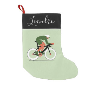 Cyclist Illustration Cycling Bike Riding Name Small Christmas Stocking