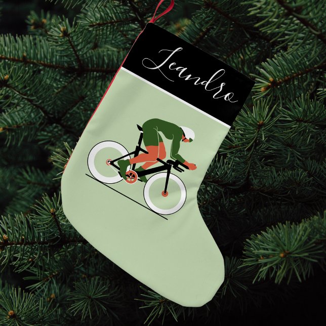Cyclist Illustration Cycling Bike Riding Name Small Christmas Stocking (Creator Uploaded)