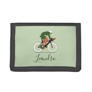 Cyclist Illustration Cycling Bike Riding Name  Trifold Wallet