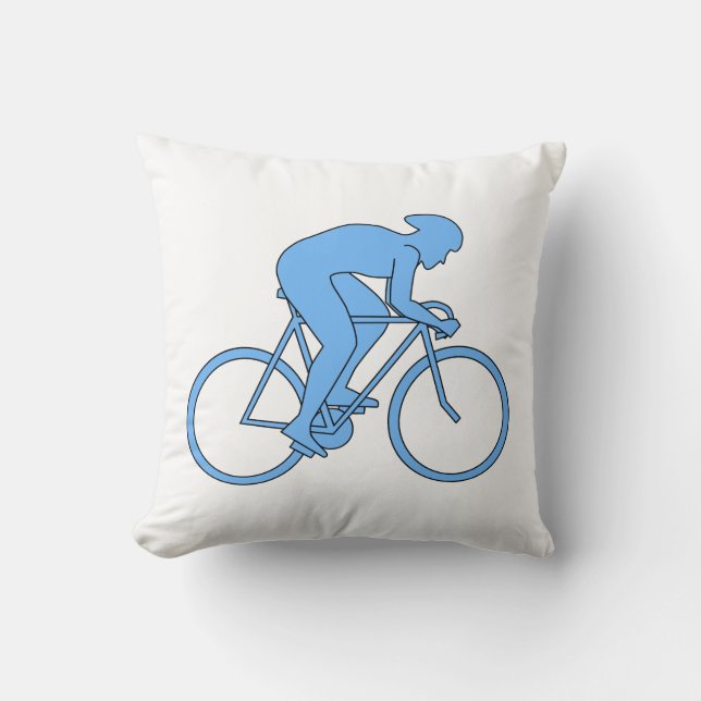 Cyclist in a Race. Blue. Throw Pillow (Front)