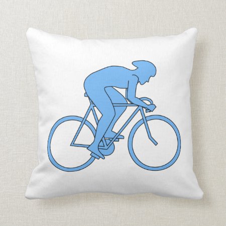 Cyclist In A Race. Blue. Throw Pillow