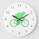 Cyclist In Green. Large Clock at Zazzle