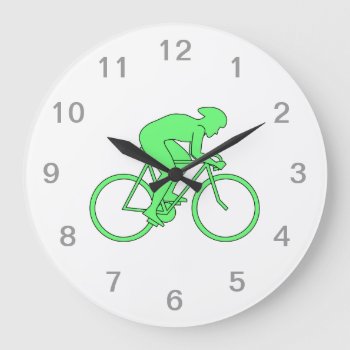 Cyclist In Green. Large Clock by Metarla_Sports at Zazzle