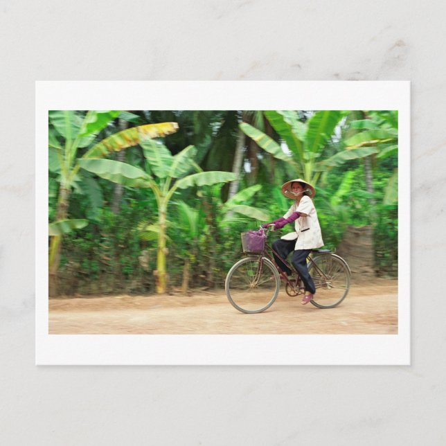 Cyclist in Vietnamese Countryside, Mekong Delta Postcard (Front)