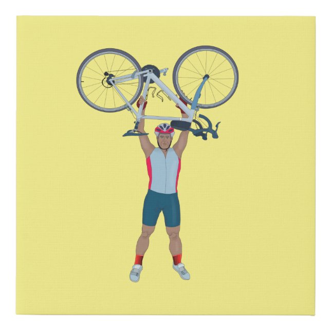 Cyclist Lifting a Bicycle Faux Canvas Print (Front)