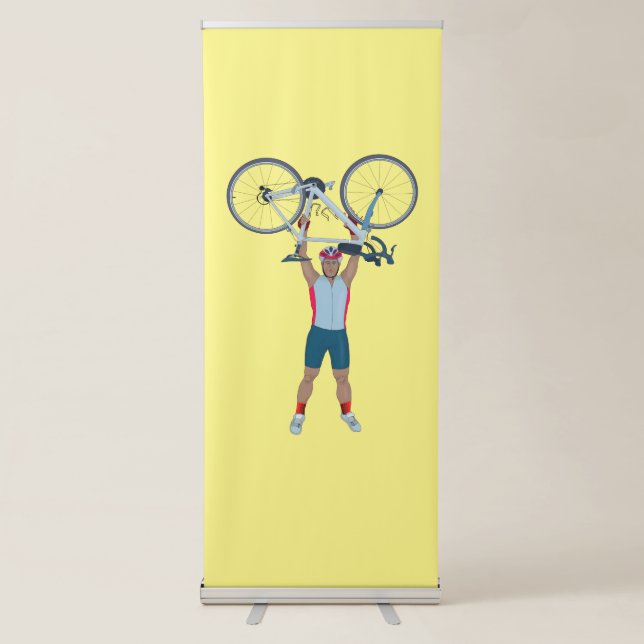 Cyclist Lifting a Bicycle Retractable Banner (Front)