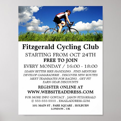 Cyclist on Grass Cycling Club Advertising Poster